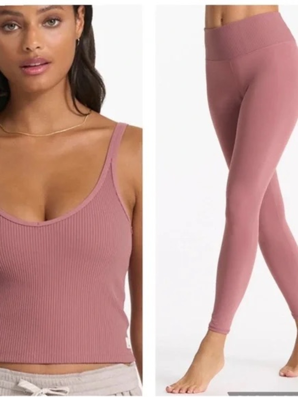Vuori Women's Rib Crop Tank and High Waisted Leggings Set Size M Active Wear